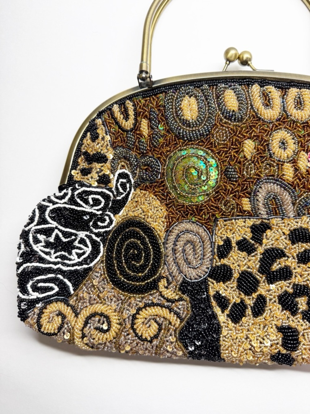 Vintage Chicos Beaded Brass Handle Chain Strap Convertible Crossbody Purse - Picture 7 of 15